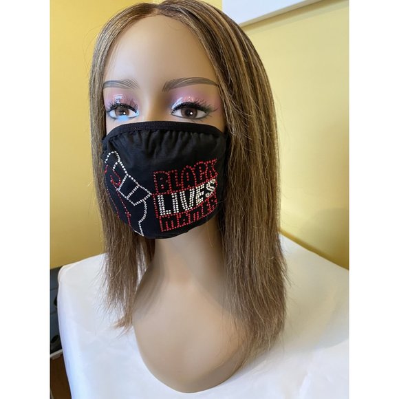 Black Lives Matter Red Rhinestone Bling Face Mask - Picture 6 of 10